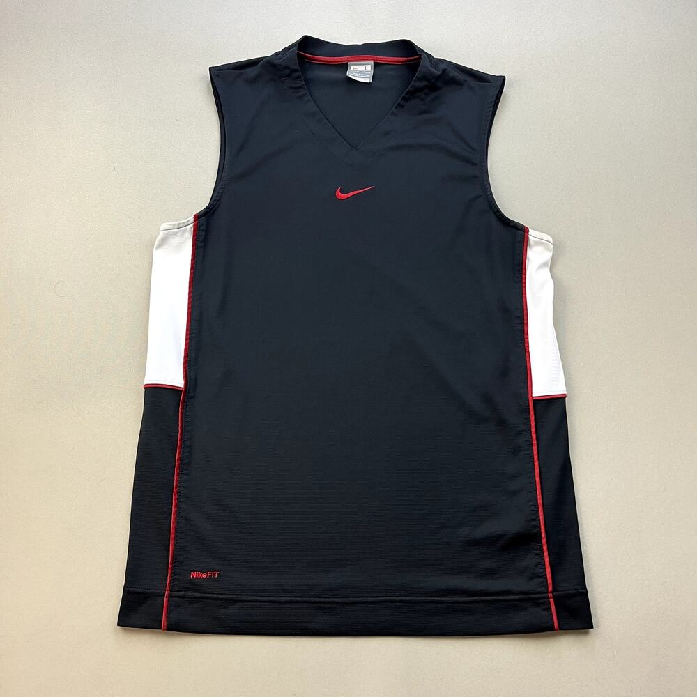 Vintage Nike Fit Tank Top Shirt Adult Large Black Center Swoosh Sportswear y2k